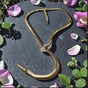 18k Gold Plated Chunky Serpentine Chain Snake Emerald Crystal Lariat Necklace